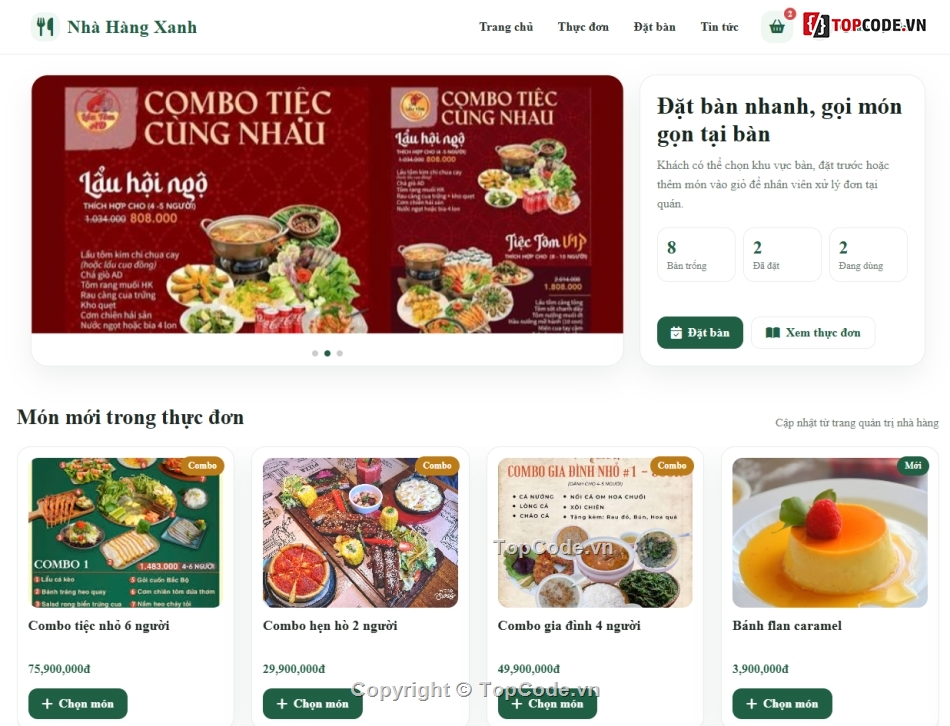 Website quản lý,đơn giản,nhà hàng